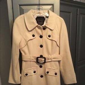 Guess Jeans winter white wool belted coat, size M